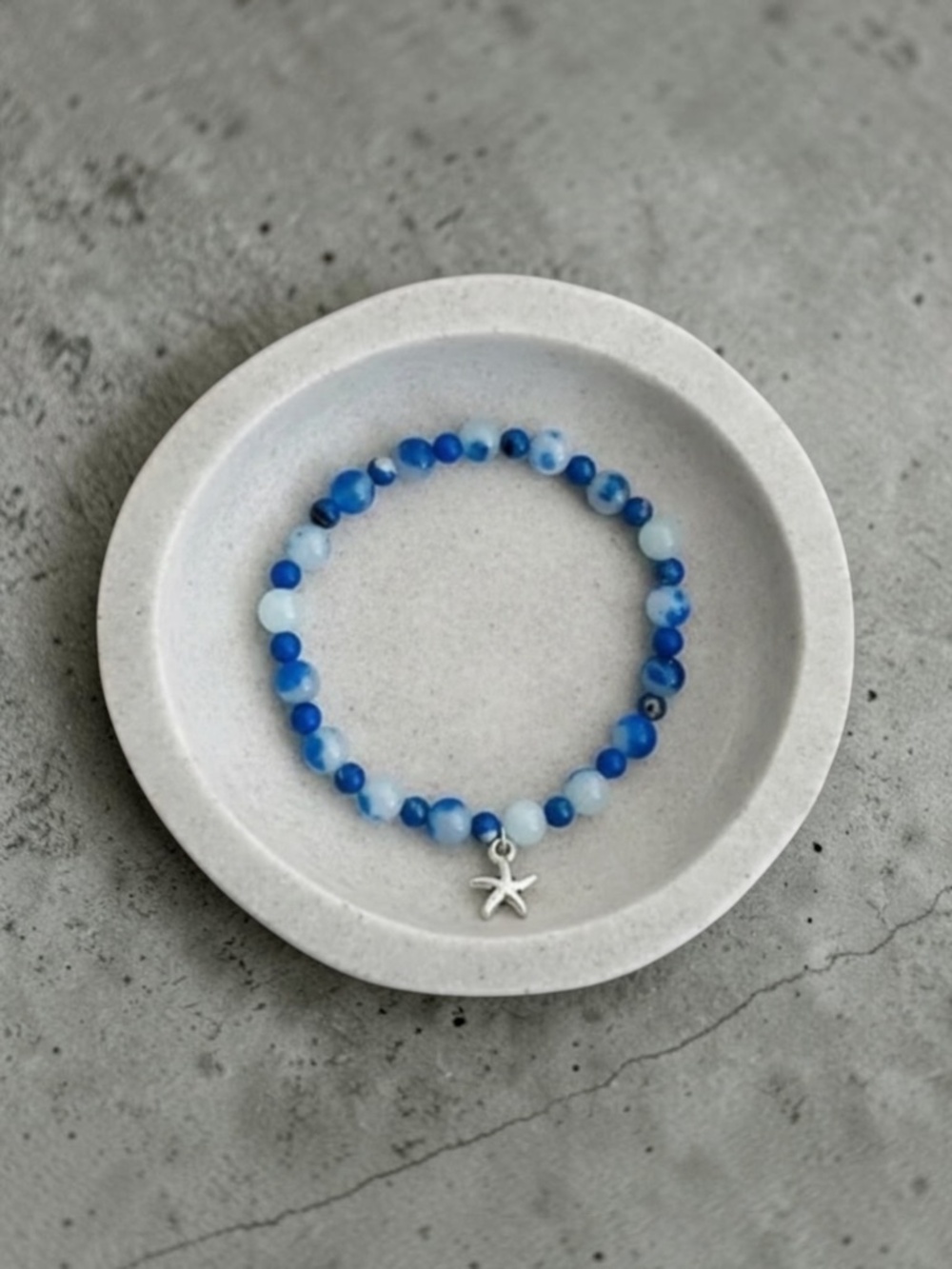 A Little Surprise Bracelet | Blue Beaded Starfish Charm Bracelet | Joy & Coastal